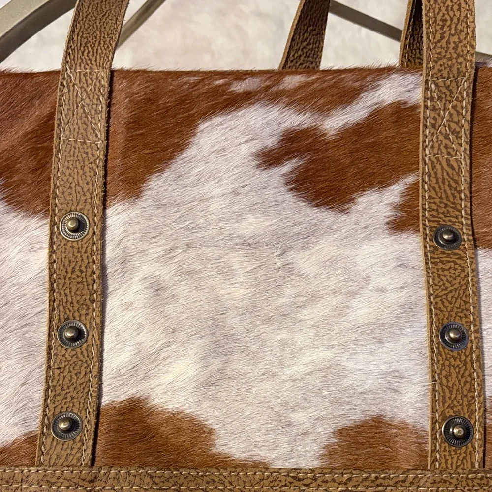 Myra Bag Hazel Opulence Cowhide Leather Bag in Brown and White Pattern - Picture 14 of 14